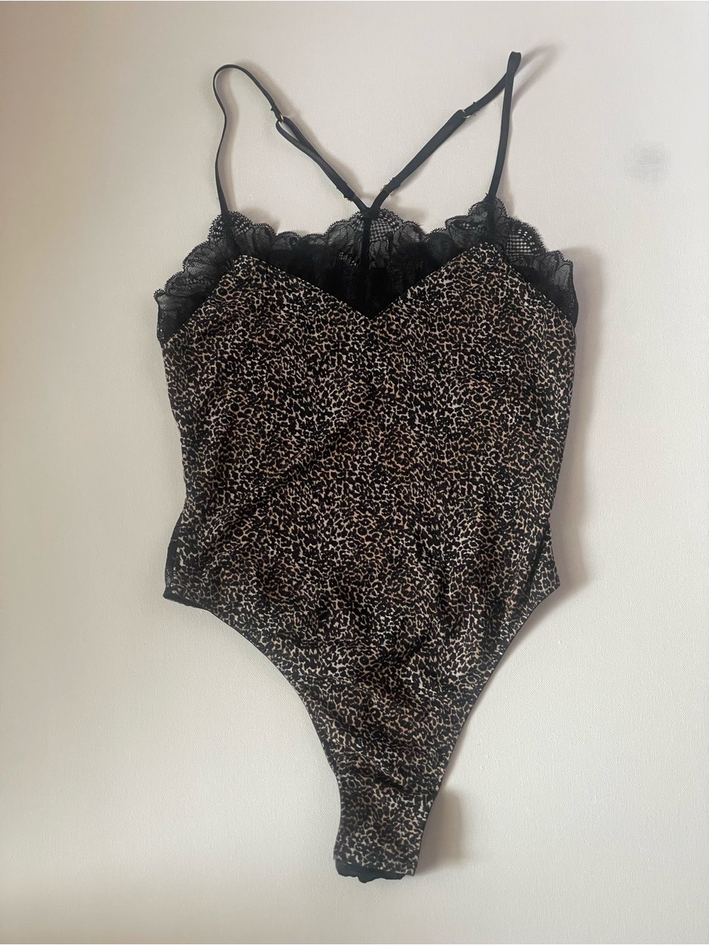 Victoria's Secret Leopard-Print Lace Bodysuit - Black & Brown